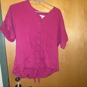 Time&Tru size small (4/6) pink button down blouse with front tie hem NWT